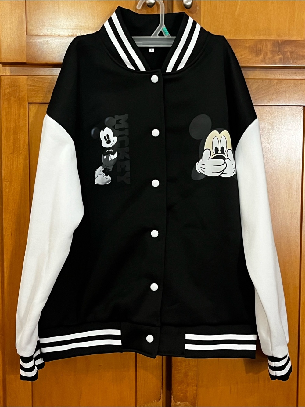 Disney Mickey Mouse Varsity Jacket Black White Size Large